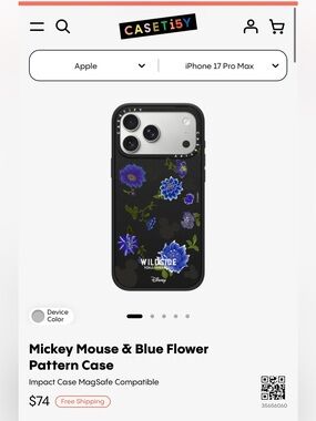 Casetify iphone 17 pro max wildside Mickey Mouse blue flower impact case. NIB